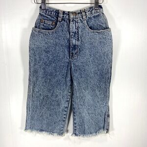 Vintage 80s Gitano Express Blue Acid Wash Denim Pedal Pusher Shorts Womens 5 6